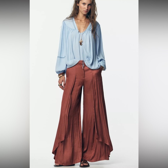 Zara Tops - Zara Light Blue Blouse LADDER STITCH FLOWING BLOUSE